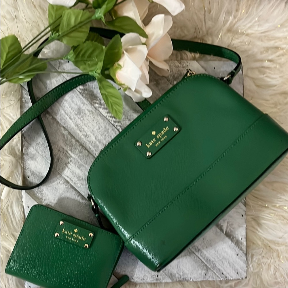 Kate Spade Green Crossbody Bag with Gold Accents